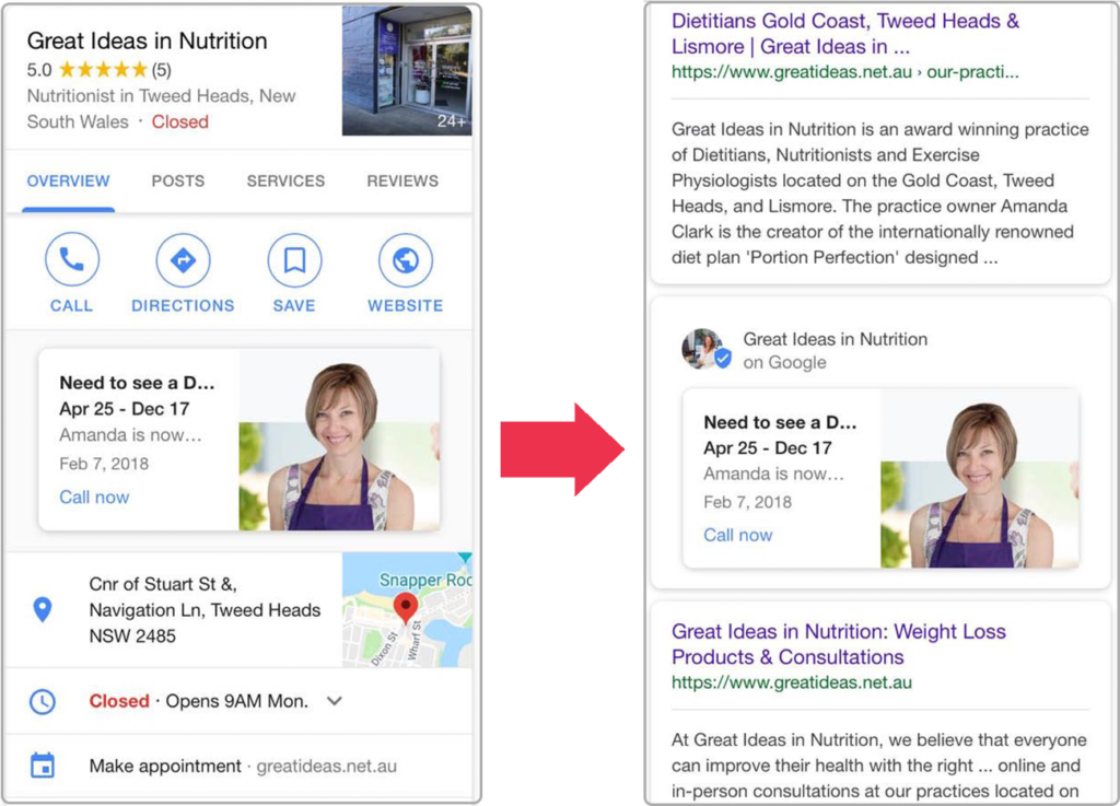 Google Posts mobile test separates Posts from listings in SERPs