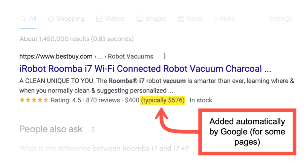 google price drop ecommerce page example feature