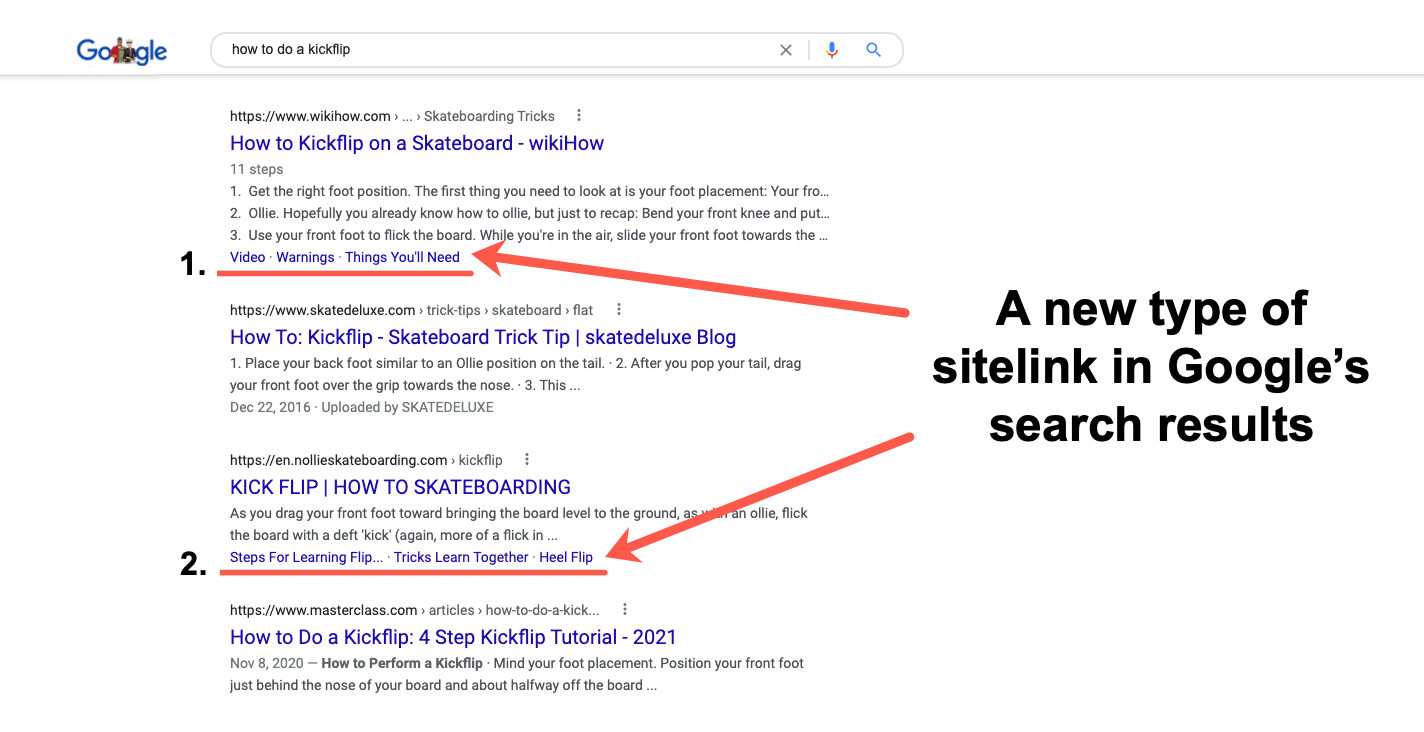 new type of sitelink in googles search results